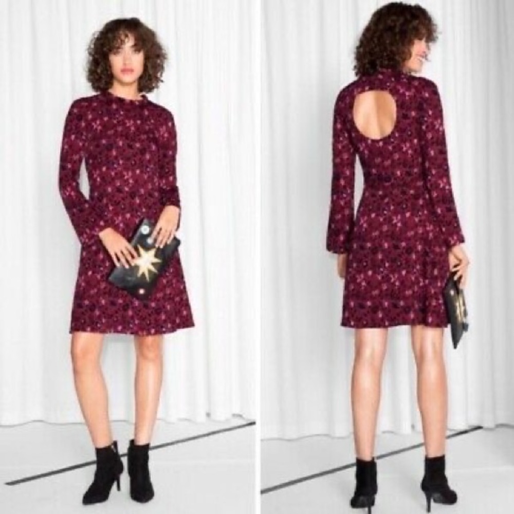 & and other Stories Cheetah Pink Dress Fit Flare Party Christmas Dress Size 8